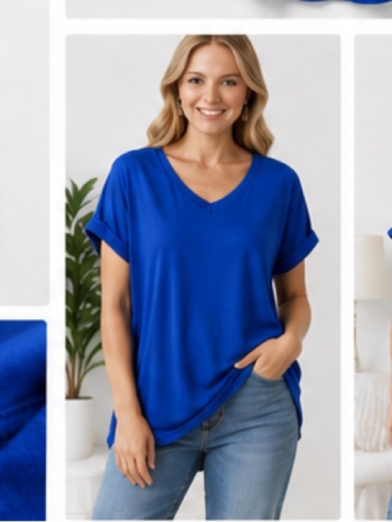 Zenana Outfitters Tops - Zenana Outfitters Royal Blue V-Neck Dolman Tunic Tee